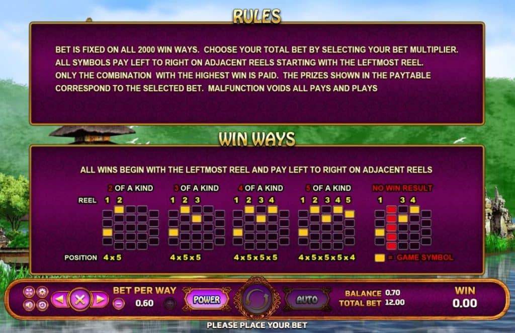 RULES and WIN WAYS ของเกมสล็อต Bali ค่าย Joker Gaming