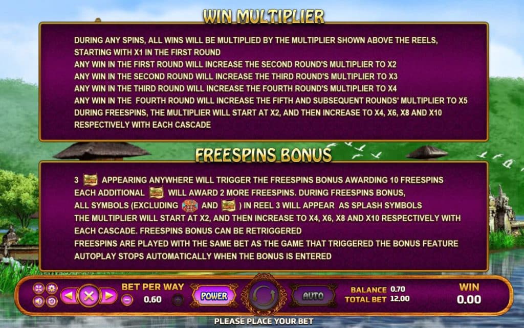 WIN MULTIPLIER and FREESPINS BONUS ของเกมสล็อต Bali ค่าย Joker Gaming
