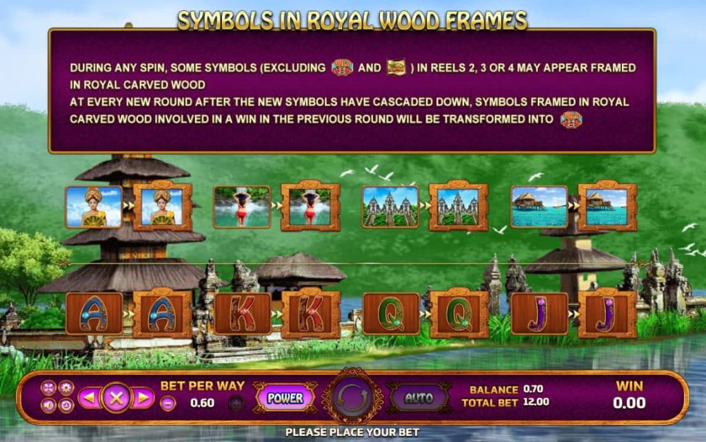 SYMBOLS IN ROYAL WOOD FRAMES ของเกมสล็อต Bali ค่าย Joker Gaming